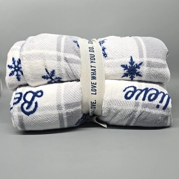 Life Is Good Berkshire Plaid Believe Cozy Plush Throw Blanket Oversized 60x70 - Picture 7 of 9